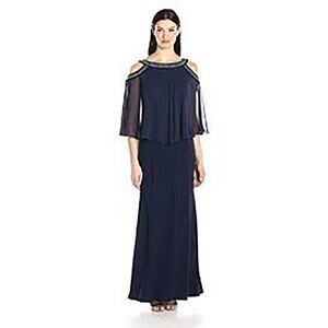 Alex Evenings Navy Cold Shoulder Butterfly Dress Size 8